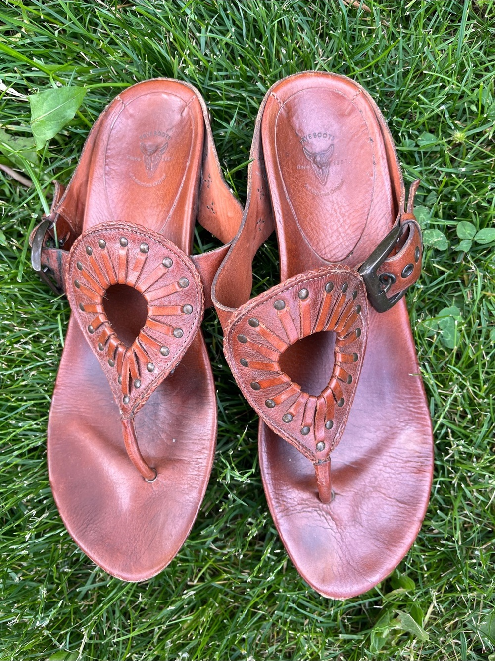 Frye Cognac Brown Leather Cutout Thong Sandals 8.5 Y2K